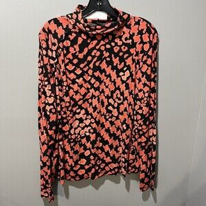 Carlisle Womens Mock Neck Blouse XXL Long Sleeve Print Orange Black Buttons